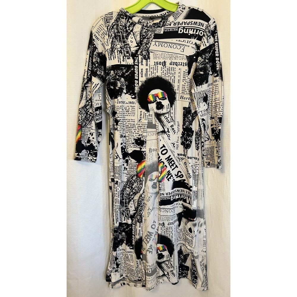 VTG 90s Y2K Newspaper Print Tunic Blouse Size M